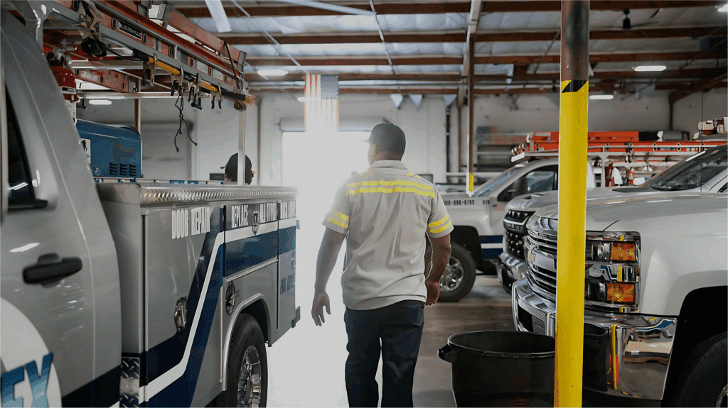 Vortex Doors employee and truck